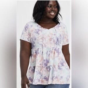 Torrid Tie Dye Textured Stretch Rayon Babydoll Women's Plus Size 3X EUC